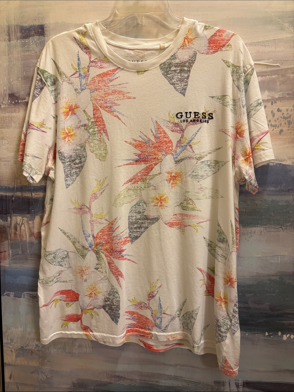 GUESS Cream Tropical Floral Short-Sleeve Tee